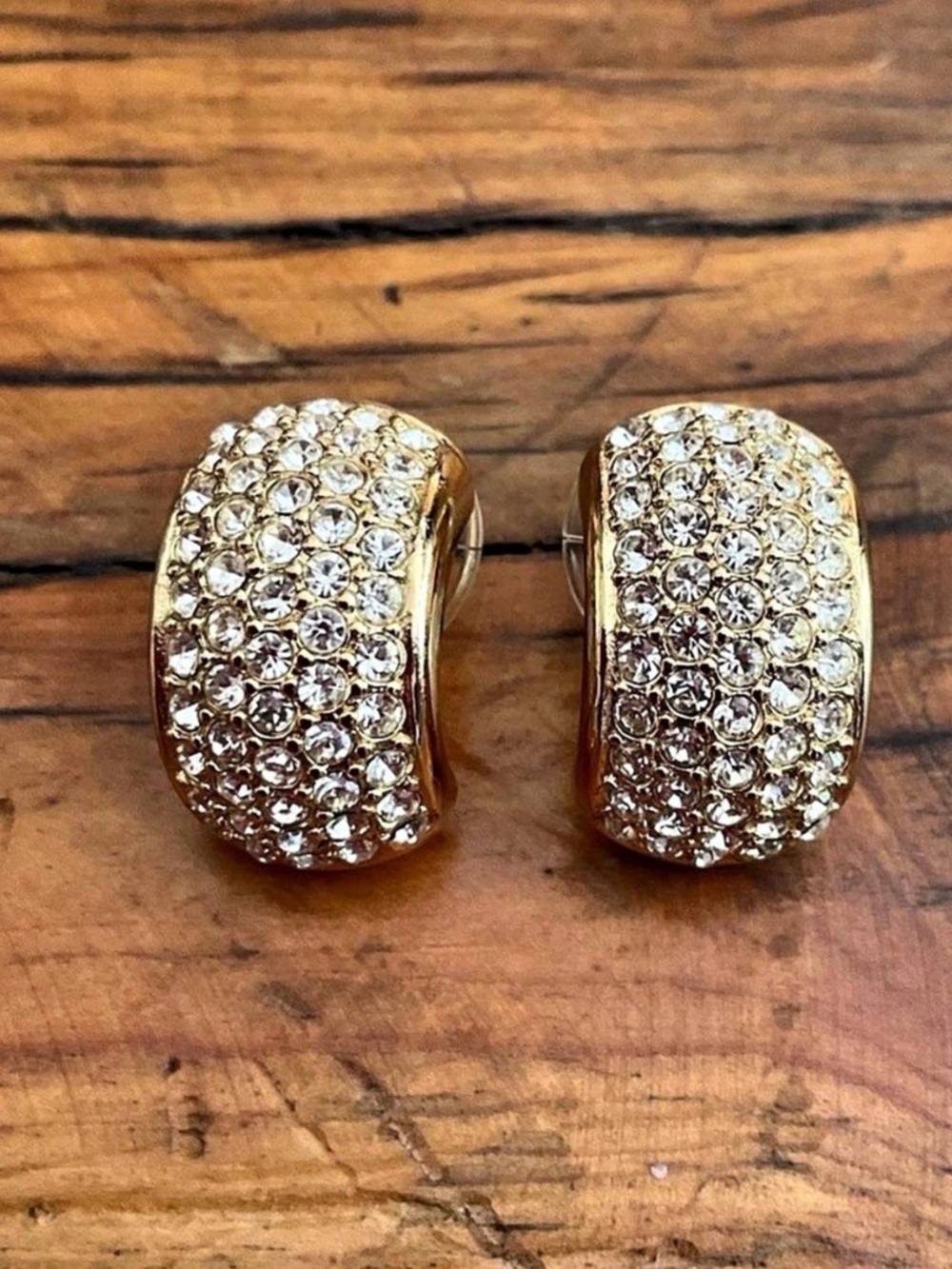 Christian Dior Gold-Tone Classic Pave Rhinestone Signed Clip on